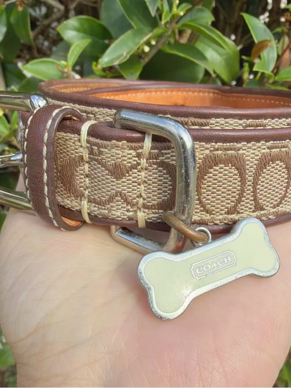 Coach Vintage Signature Canvas & Leather Dog Collar Brown with Bone Charm - Picture 5 of 8